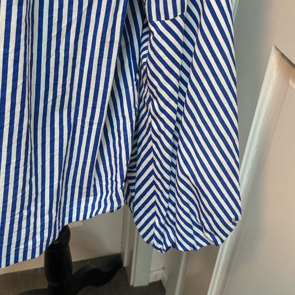 Women's 1X Striped Blouse Puffy Sleeves - Picture 6 of 14